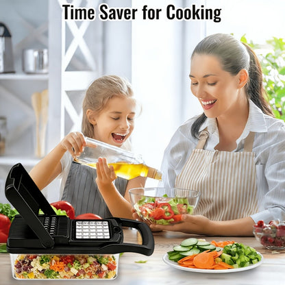 18-in-1 Vegetable Chopper and Mandoline Slicer with Clear Container, Eight Metal Blade Inserts and Hand Guard