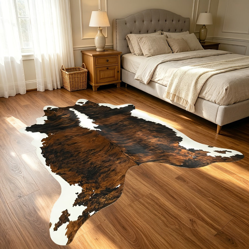 Area Rug Faux Cowhide Brown Western Print with Suede Backing in Three Colors and Two Sizes