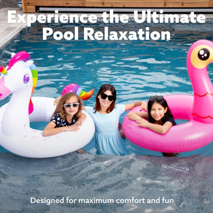 Pool Float Flamingo and Unicorn Ring Two-Pack, Approximately 40 Inches Wide with Pink and White Designs