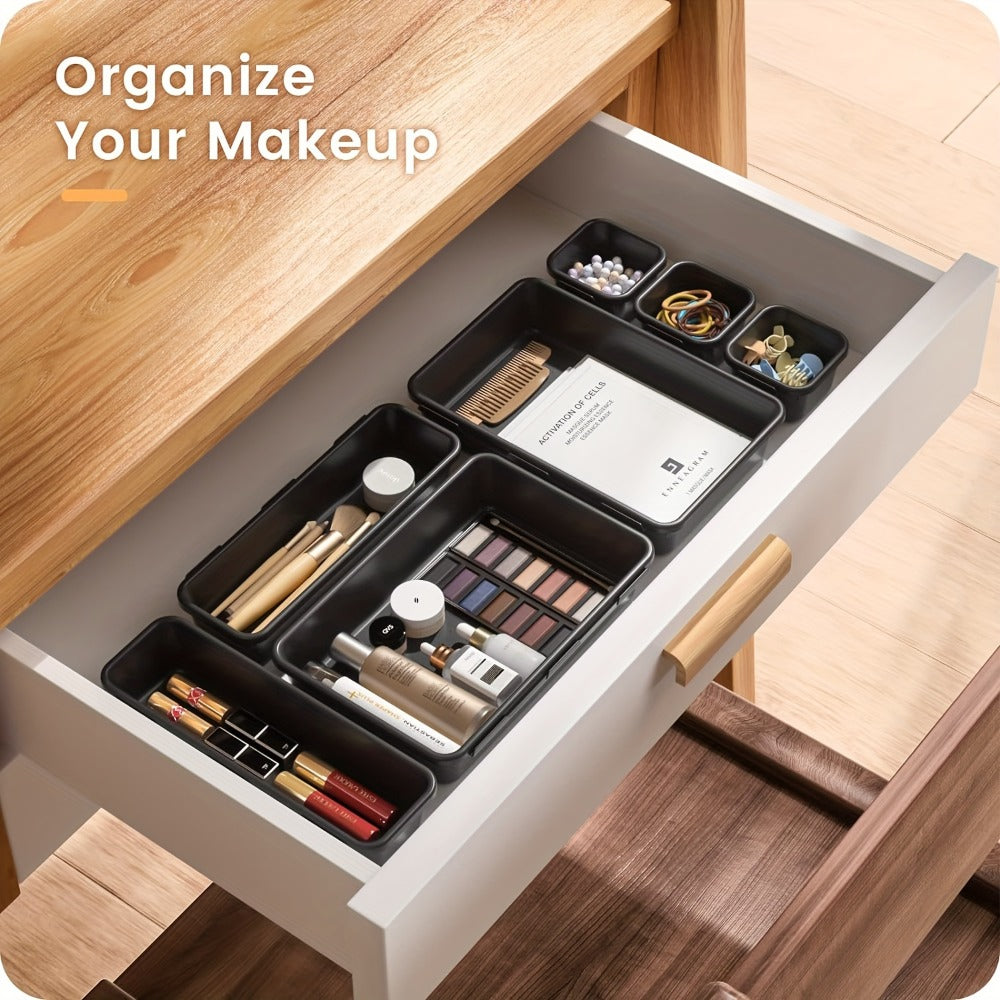 Twenty-Four-Piece Modular Drawer Organizer Tray Set in Black or Pink with Multiple Bin Sizes