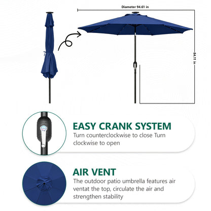 Patio Umbrella 9FT Solar LED Center-Pole Style in Sky Blue, Deep Blue or Khaki for Outdoor Shade