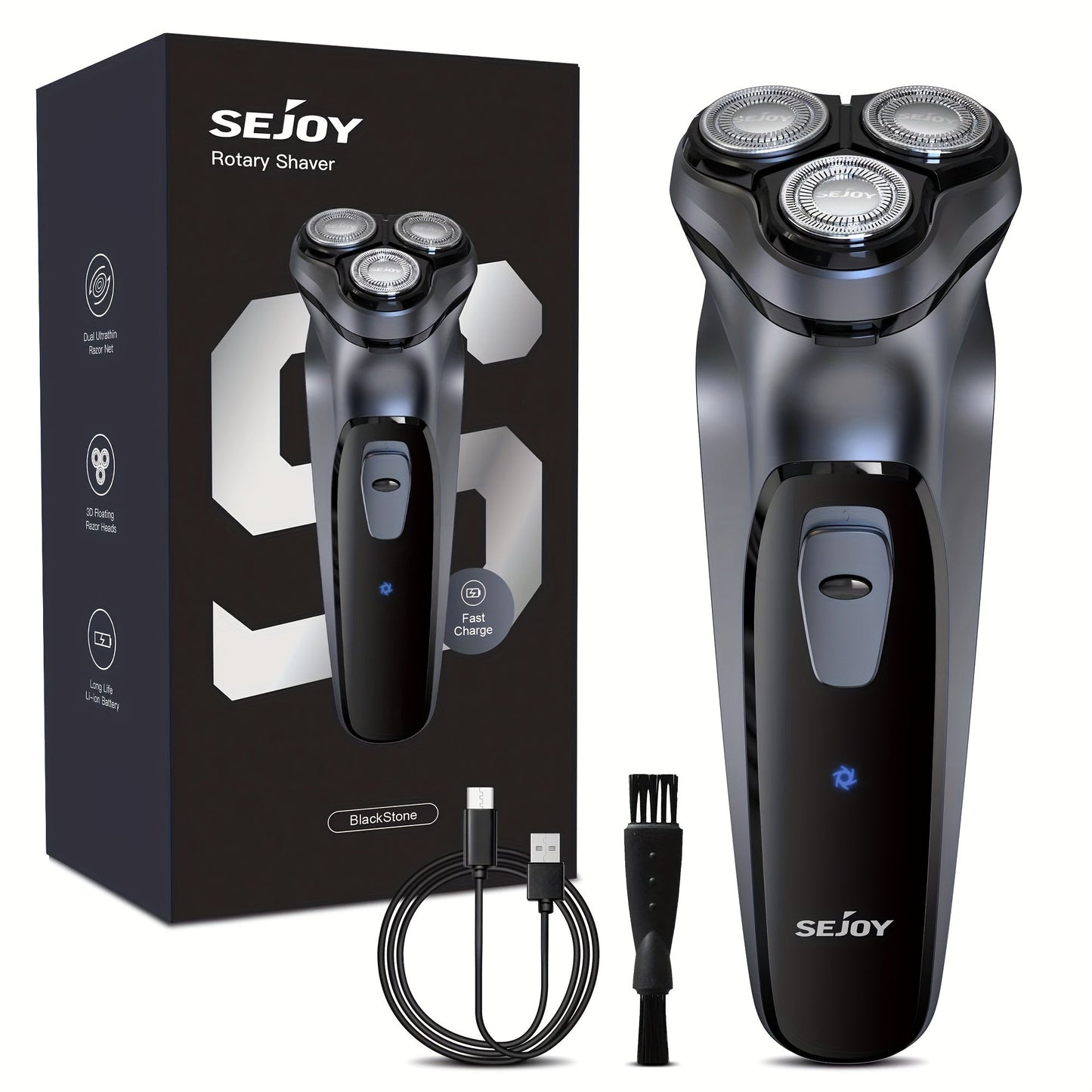 Electric Shaver 3D Floating Rotary Head with Pop-Up Trimmer, LCD Display and 1-Hour Fast Charge for Wet/Dry Use