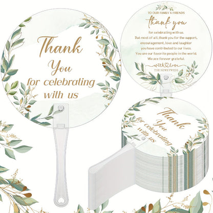 Greenery Leaf Wedding Hand Fans, 100-Piece Green Plastic Set with Handles for Ceremony, Bridal Shower or Party Guests