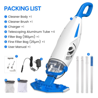 Cordless Pool Vacuum Cleaner with Telescopic Pole, 15.8 GPM Powerful Suction, 60-Min Runtime, Handheld Rechargeable Pool Cleaner for Above Ground & Inground Pools, Removes Leaves & Debris