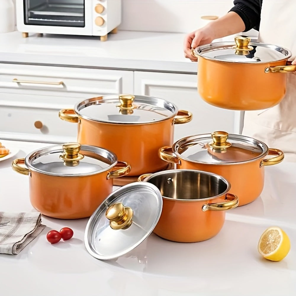 Stainless Steel Non-Stick Cookware Set 10/12pcs, 316 Grade Steel Frying Pan, Stockpot & Milk Pot with Lid