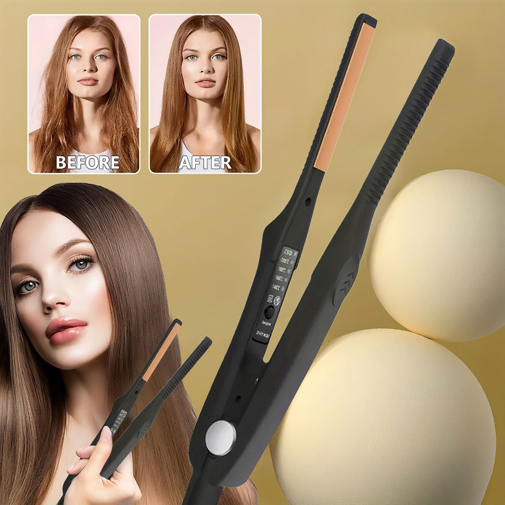2-in-1 Ceramic Flat Iron Hair Straightener Curling Iron Adjustable Temperature Portable Mini Styling Tool for Short Hair Beard Women Men Travel Daily Use Gift Black
