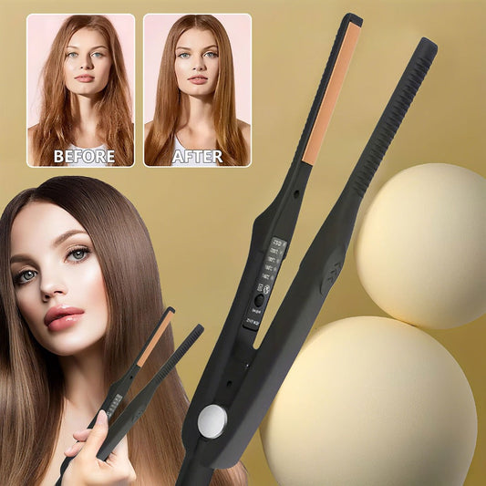 2-in-1 Ceramic Flat Iron Hair Straightener Curling Iron Adjustable Temperature Portable Mini Styling Tool for Short Hair Beard Women Men Travel Daily Use Gift Black