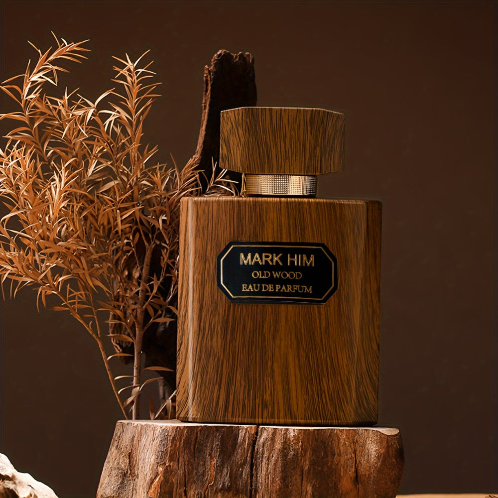 Cologne Spray for Men MARK HIM OLD WOOD 100ml with Wood-Look Bottle, Rectangular Cap and Boxed Presentation
