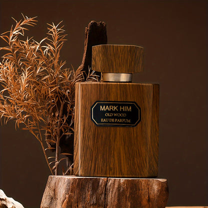 Cologne Spray for Men MARK HIM OLD WOOD 100ml with Wood-Look Bottle, Rectangular Cap and Boxed Presentation