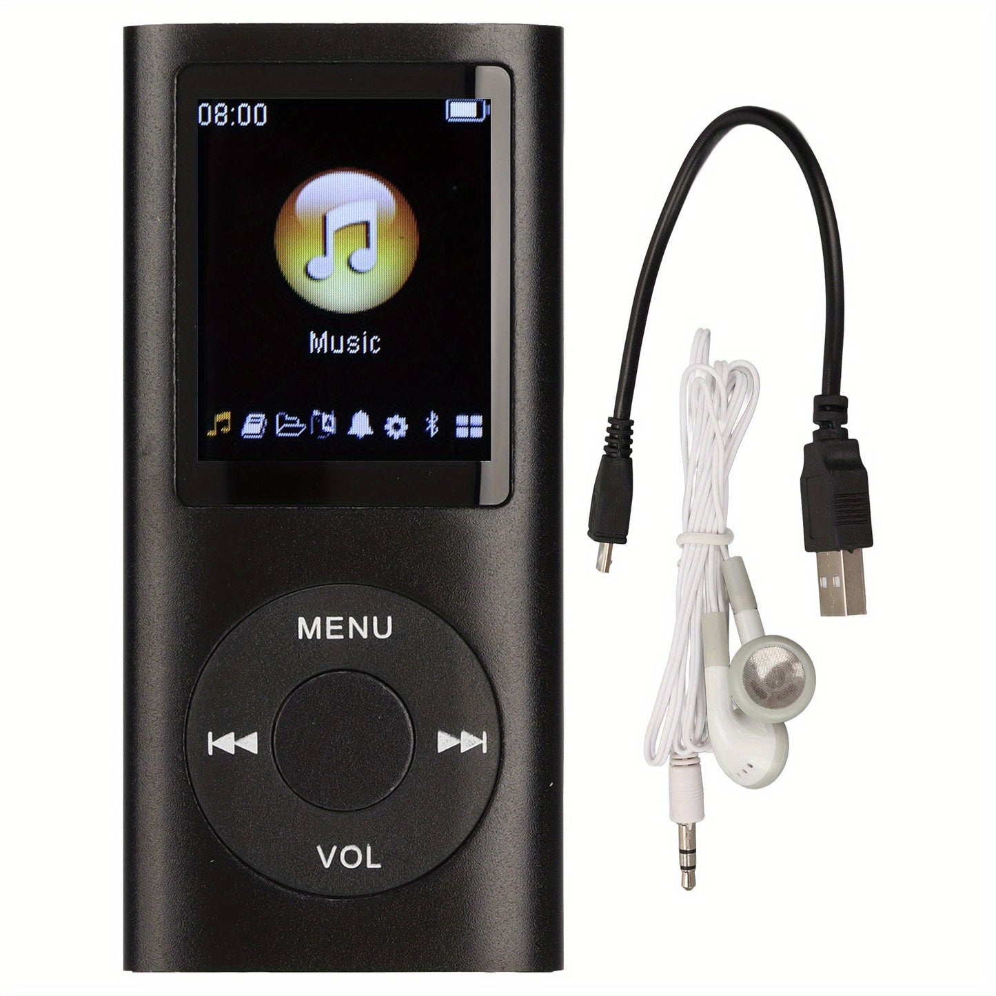 Slim MP3 Player with 64GB Card Support, 1.8-Inch LCD, Earphones and Cable in Silver, Black, Blue or Green