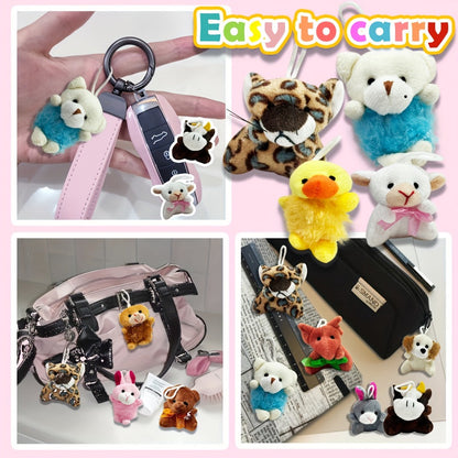 Mini Animal Plush Keychain 24 Pack Bulk — Small Stuffed Animals Assorted Random Colors, Party Favors for Kids, Carnival Prizes, Classroom School Gifts, Goody Bag Fillers, Christmas Easter Halloween Valentine
