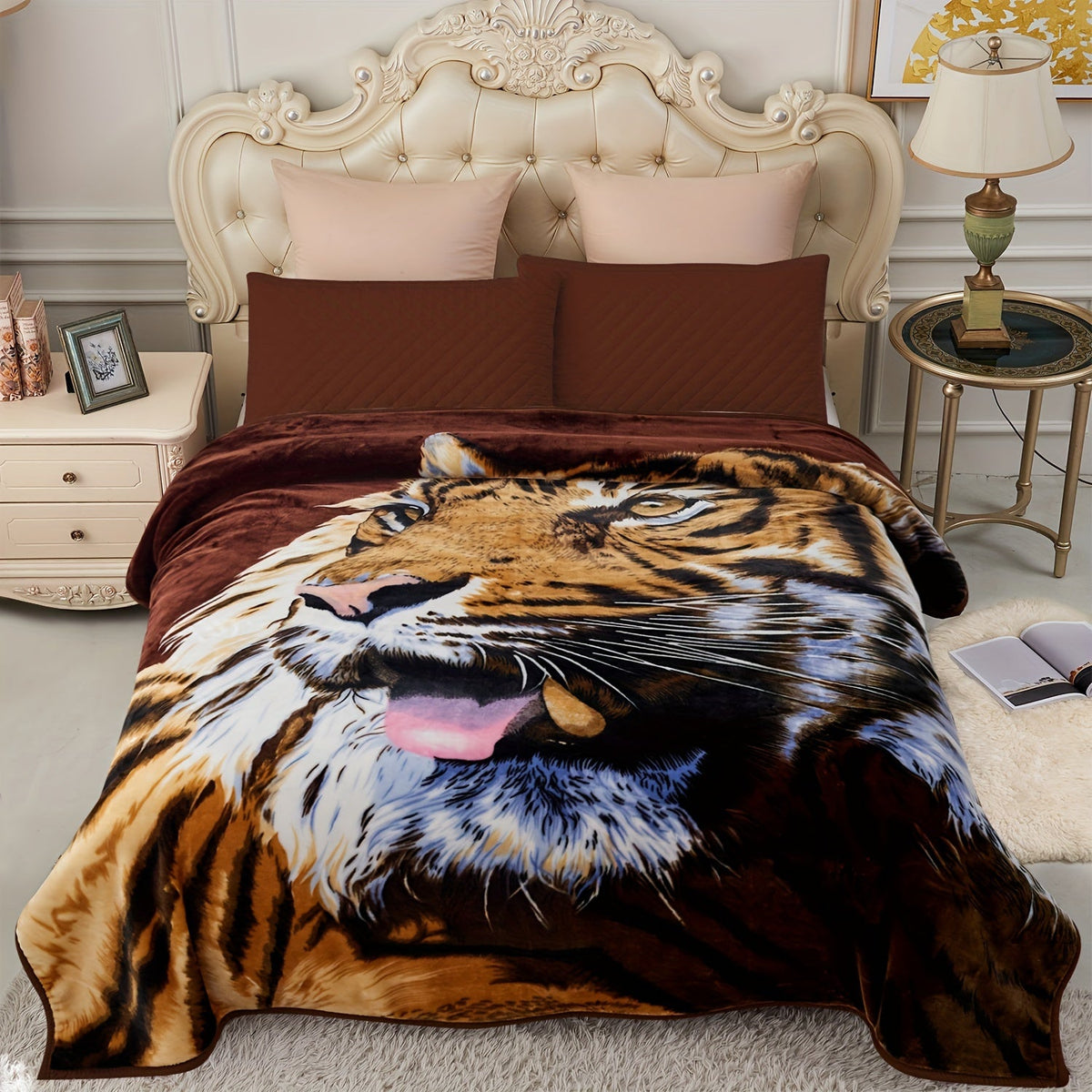 Reversible Plush Blanket 2-Ply 520GSM Milk Velvet - Queen King Size Blanket with Vibrant Animal & Floral Designs