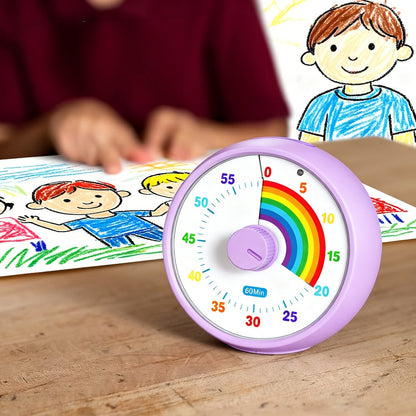 Visual Timer 60 Minute Countdown Silent Tomato Timer Rainbow Pattern for Classroom Office Kitchen Desktop Time Management Tool Battery Powered