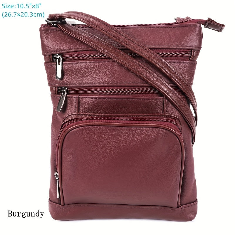Genuine Leather Shoulder Bag for Women Men Soft First-Layer Cowhide Crossbody Bag Multi-Pocket Messenger Bag 3 Sizes Fits Smartphone Tablet Daily Work Travel – Black Red Brown Navy