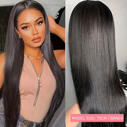 Straight Human Hair Wig with 4x4 Lace Closure, Center Part and Black 16–36 Inch Length Options