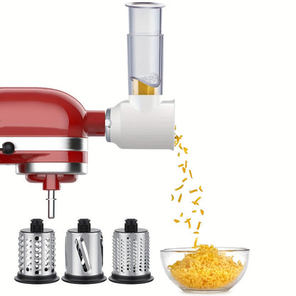 Stainless Steel Slicer Shredder Attachment for Stand Mixers with 4 Dishwasher Safe Blades – Multi-Function Vegetable Fruit Cheese Grater Salad Maker & Powder Grinder for Carrots Potatoes