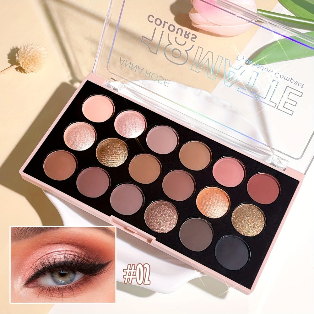 Eyeshadow Palette ANNA ROSE 18-Shade Compact with Pink-Brown Color Themes and Matte-Shimmer Finish Mix