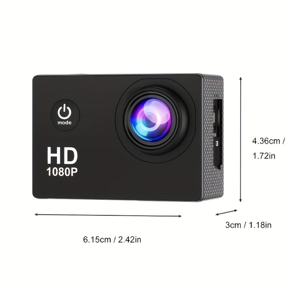 1080P 30fps-Labeled Action Camera with 170-Degree Lens, 2-Inch LCD, 900mAh Battery and Mounting Accessories