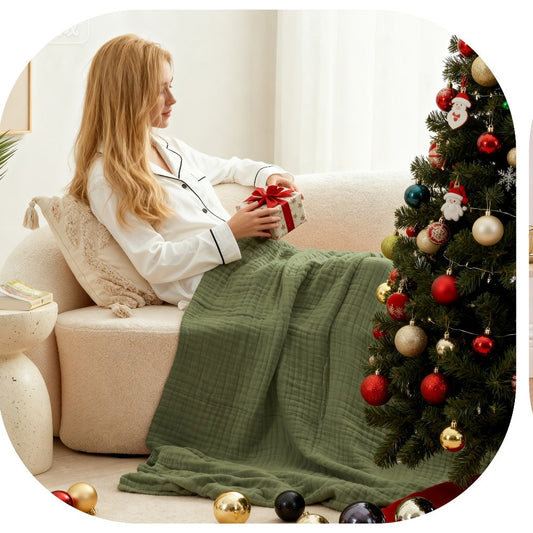 6-Layer Gauze Blanket 100% Muslin – Lightweight Breathable Cotton Throw for Couch & Bed, All Season Adult Blanket, 4 Colors