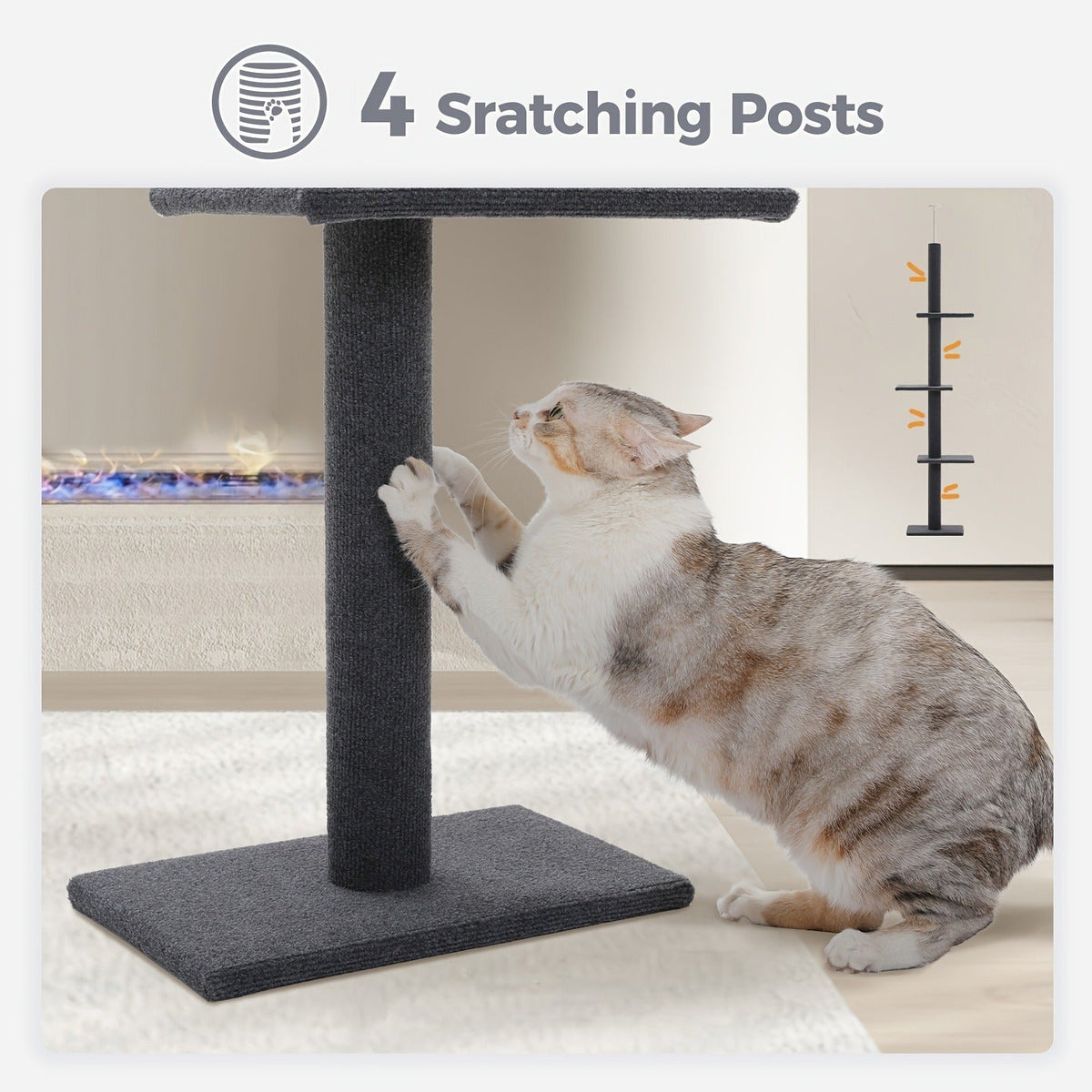 90-107.9-Inch Floor-to-Ceiling Cat Tree with Four Platforms, Tension Post and Five Style Options