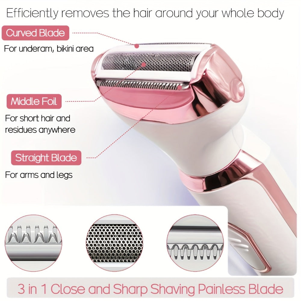 Electric Shaver 4-in-1 Women’s Grooming Kit with USB Charging for Face, Nose, Legs, Underarms and Bikini