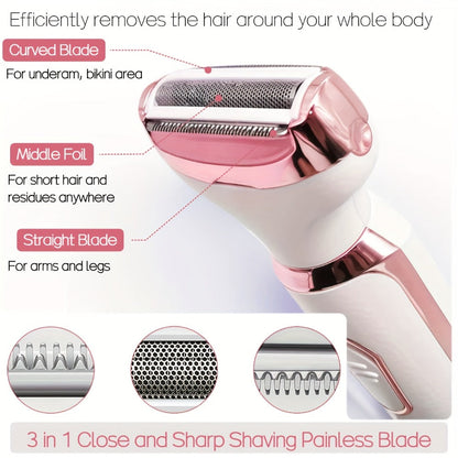 Electric Shaver 4-in-1 Women’s Grooming Kit with USB Charging for Face, Nose, Legs, Underarms and Bikini