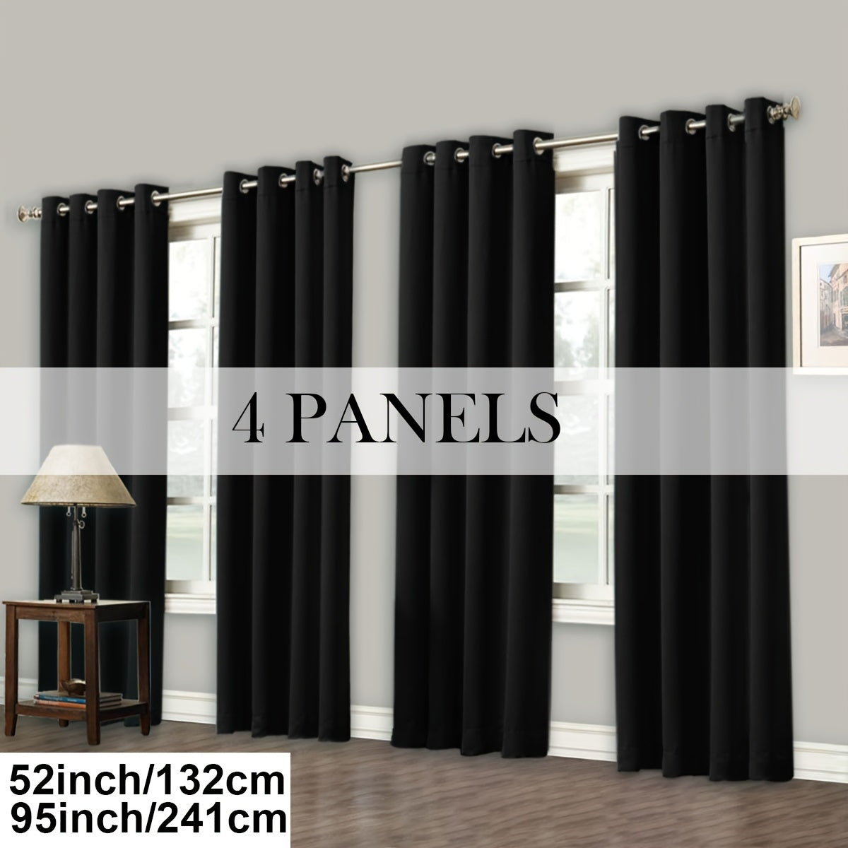 Blackout Curtains Grommet Top Room Darkening Window Drapes 4 Panels Set Living Room Bedroom