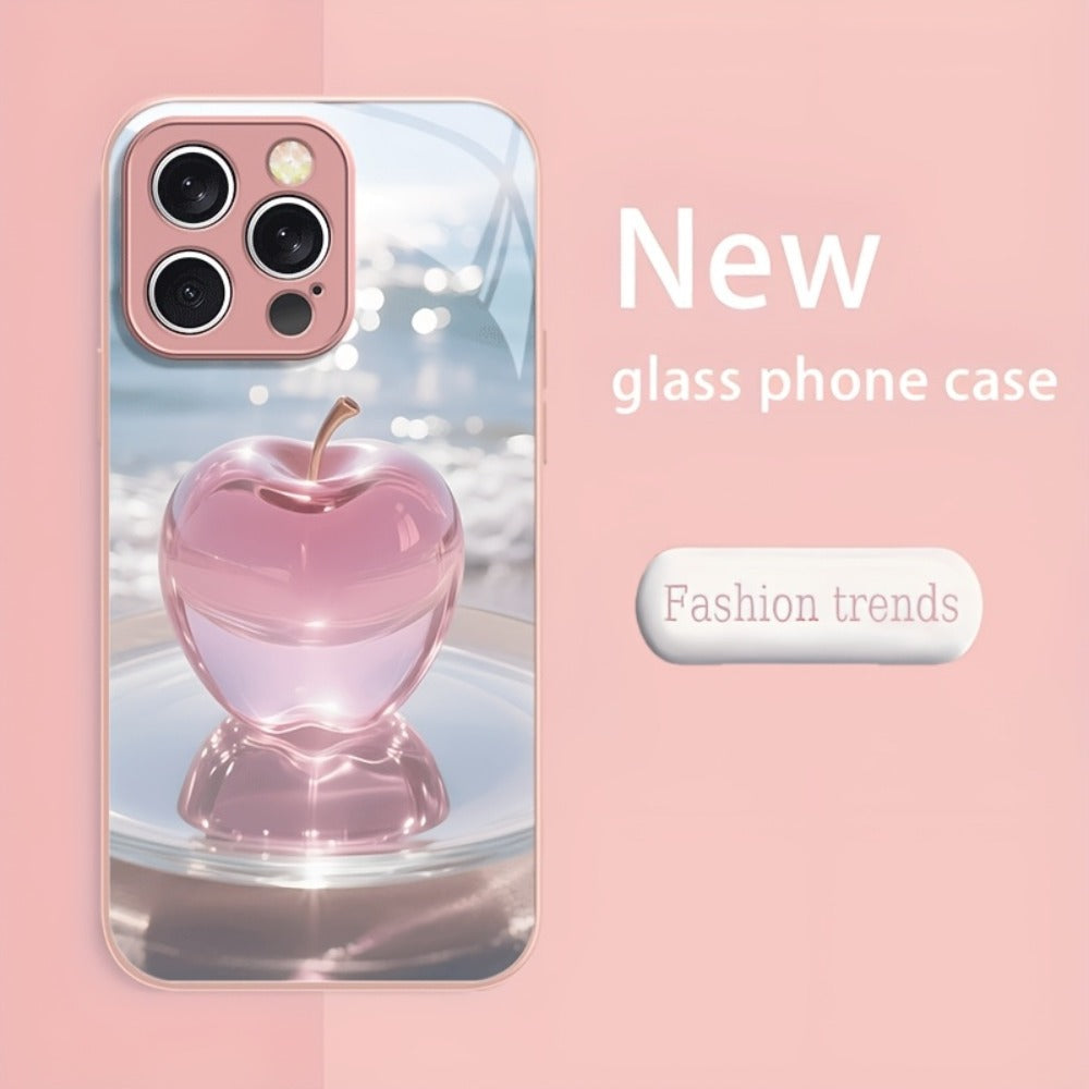 Phone Case Pink Metallic Tempered Glass Back with TPU Bumper and Wireless Charging for Select iPhones