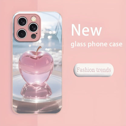 Phone Case Pink Metallic Tempered Glass Back with TPU Bumper and Wireless Charging for Select iPhones