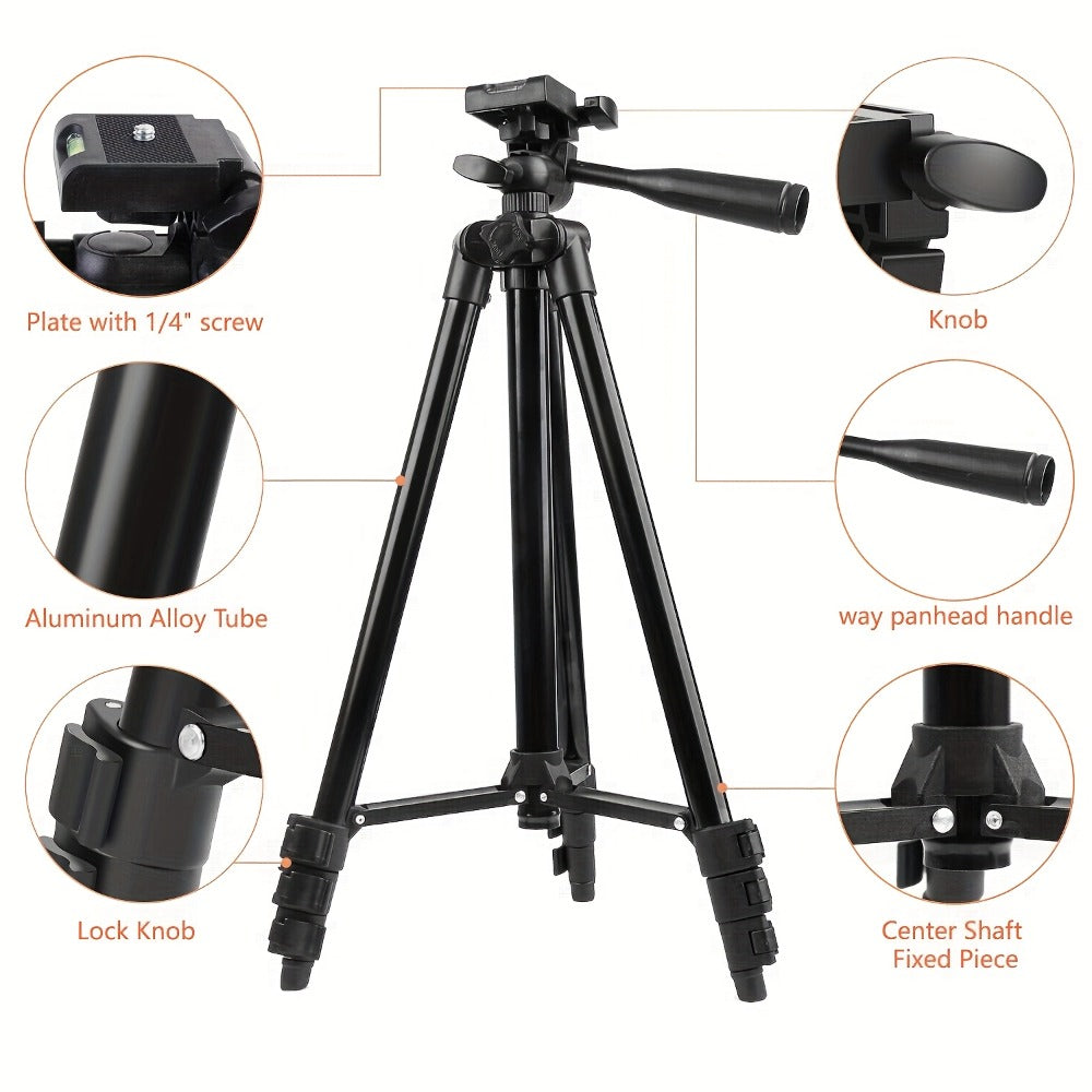 55 Inch Aluminum Tripod with Pistol Grip Head | Dual-Use Phone & Camera Travel Stand for iPhone Android DSLR Mirrorless Action Cam, Portable Lightweight Photography Tripod with Carry Bag