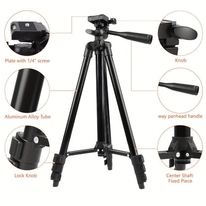 55 Inch Aluminum Tripod with Pistol Grip Head | Dual-Use Phone & Camera Travel Stand for iPhone Android DSLR Mirrorless Action Cam, Portable Lightweight Photography Tripod with Carry Bag