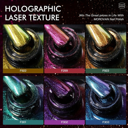Six-Piece Holographic Nail Polish Set with Metallic Rainbow Shimmer Shades in 0.25 oz Air-Dry Bottles