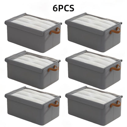 Foldable Fabric Storage Bins with Clear Top Lids and Handles in Four- or Six-Piece Color Sets