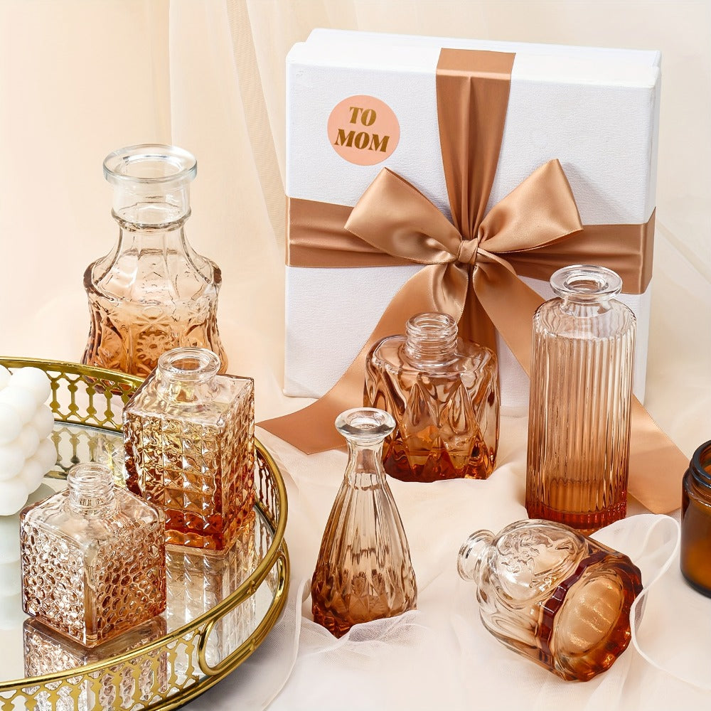 Amber Glass Bud Vases, 36-Piece Mixed Shape Bottle Set for Tables, Shelves and Event Centerpieces
