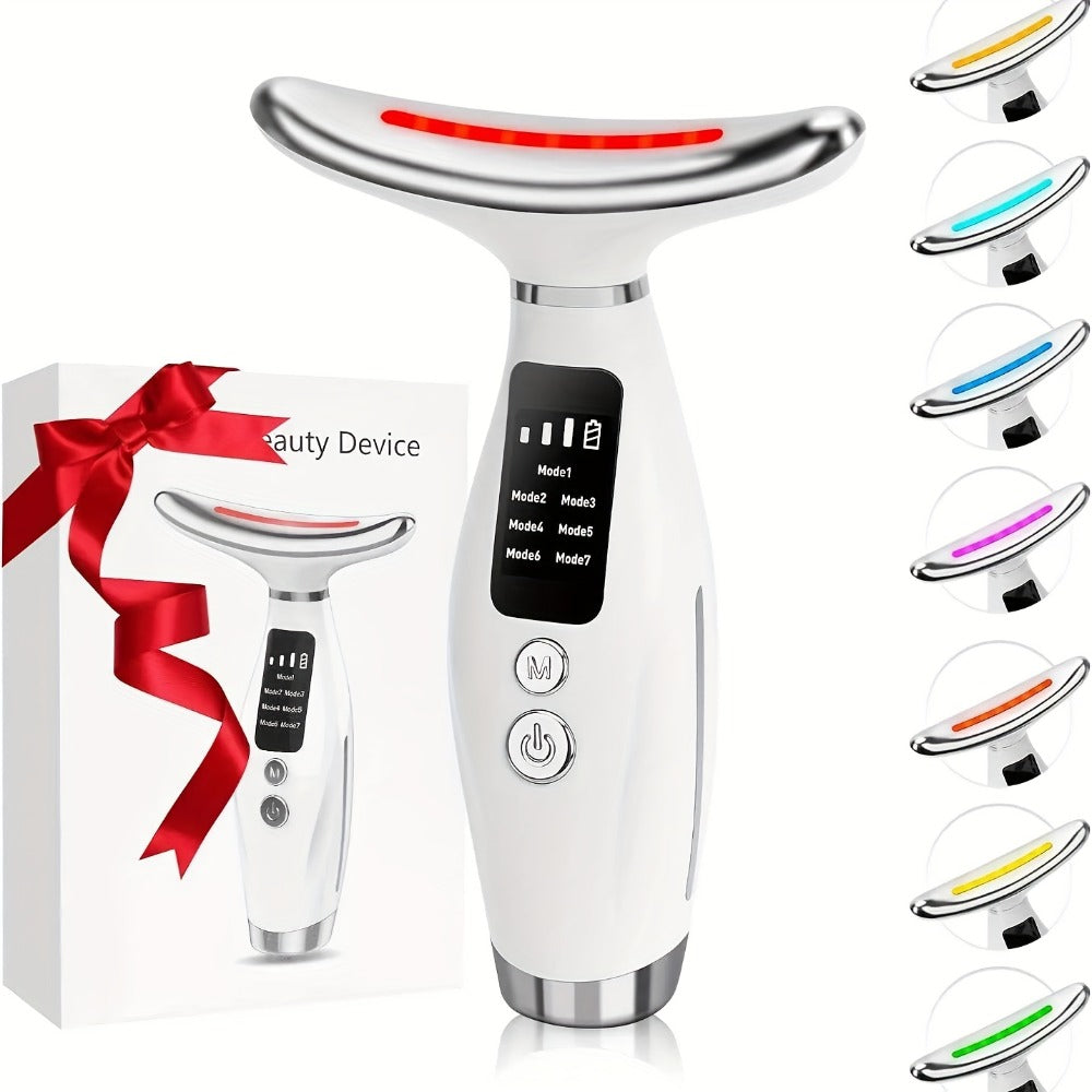 Facial Lifting Device 7-in-1 EMS Microcurrent Neck Face Massager LED Photon Therapy Skin Tightening Anti-Aging Rechargeable Beauty Tool for Women