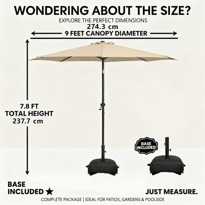 Market Umbrella 9FT Patio Outdoor Table Umbrella with Vent & Base