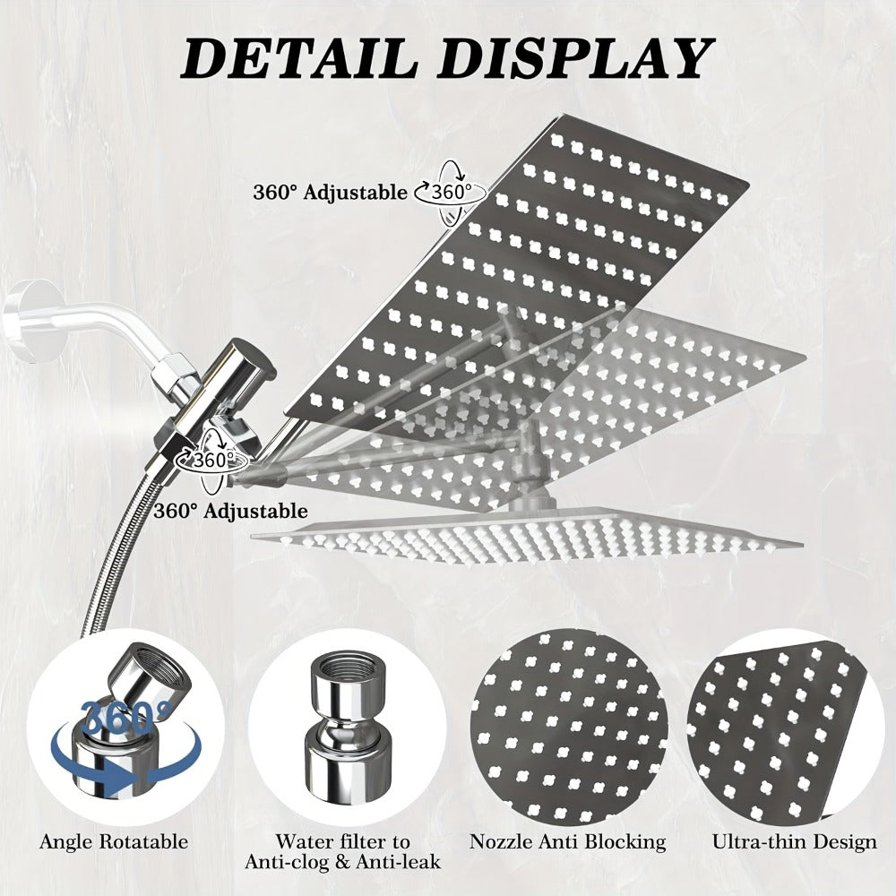 High-Pressure Handheld Rainfall Shower Head Combo with 11-Inch Extension Arm and Six Size-Finish Options