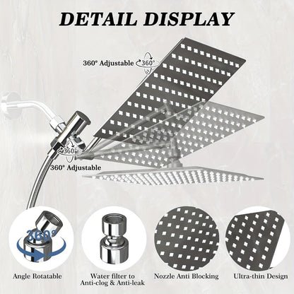High-Pressure Handheld Rainfall Shower Head Combo with 11-Inch Extension Arm and Six Size-Finish Options
