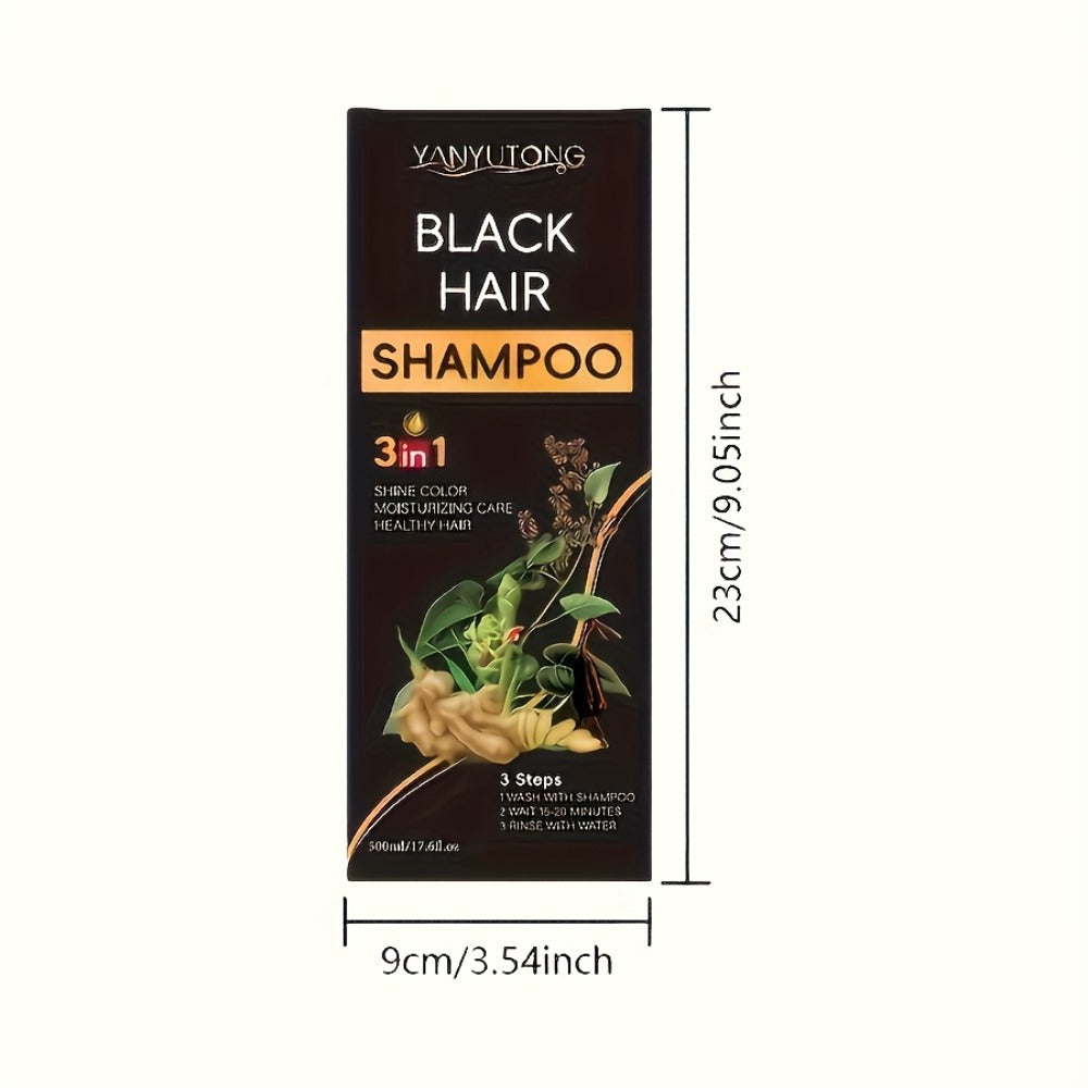 Black Hair Dye Shampoo 3-in-1 with Beard Dye & Cleanser - Natural Herbal Formula, Gentle Moisturizing Long-Lasting Gray Coverage for All Hair Types, Women & Men, 16.91oz x2 / 500ml x2