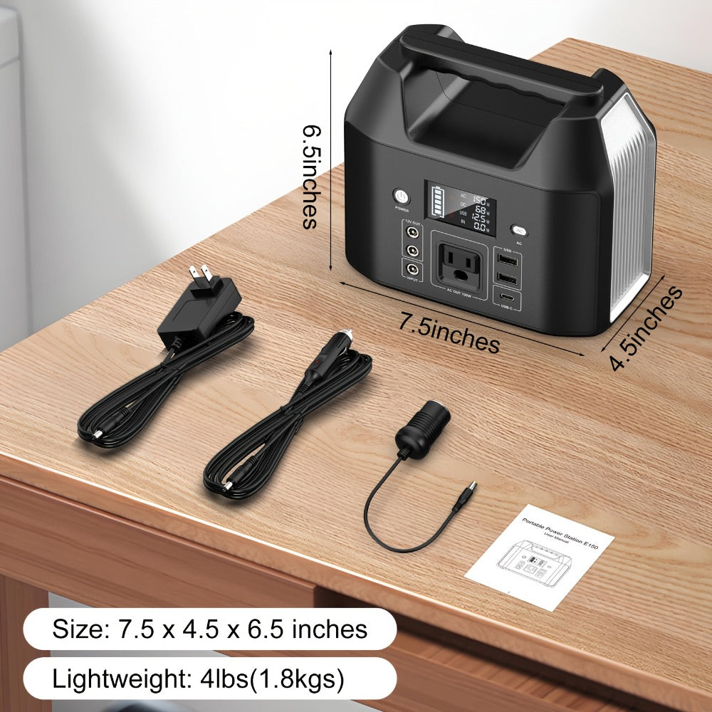 Portable Power Station 256Wh 300W Compact Unit with AC, DC, USB Outputs and Multi-Mode LED Light