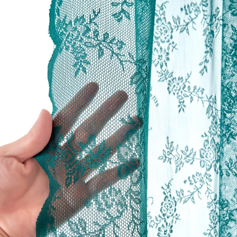 Two-Panel Floral Lace Window Curtain Set with Rod-Pocket Top, Three Colors and Six Metric Size Options
