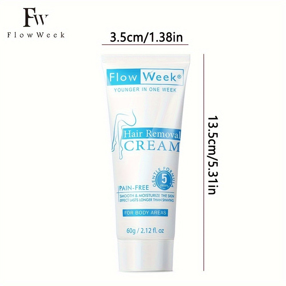 Hair Removal Cream Flow Week 60g Tube with One Three or Five Pack Options for External Body Grooming