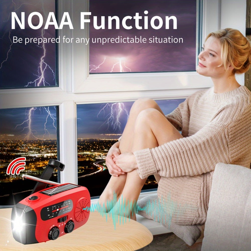 2000mAh AM/FM/NOAA Emergency Radio with Solar Panel, Hand Crank, LED Flashlight and Four Color Options