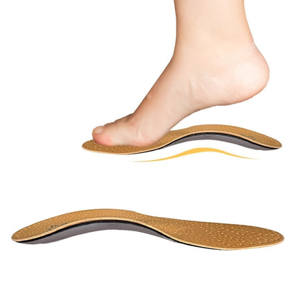 Brown Leather-Look Arch-Support Shoe Inserts with Blue Heel Cushion in Five Unisex Size Options