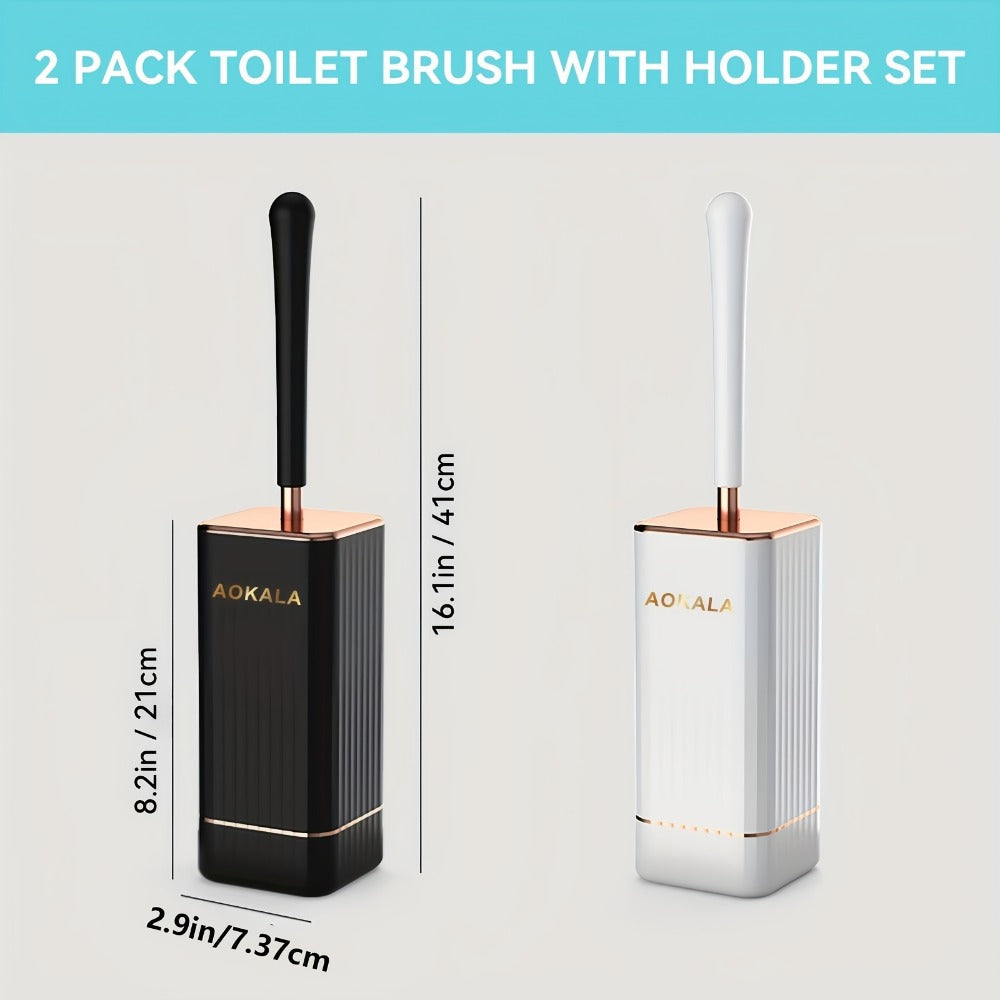 Black TPR Silicone Toilet Brush and Covered Holder Set with 41cm Handle for Bathroom Floor Storage