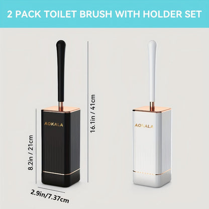 Black TPR Silicone Toilet Brush and Covered Holder Set with 41cm Handle for Bathroom Floor Storage