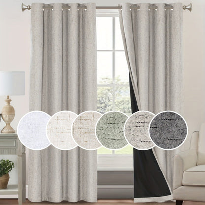 Two-Panel Linen-Textured Blackout Curtain Set in Six Colors with 52-Inch Width and Four Lengths