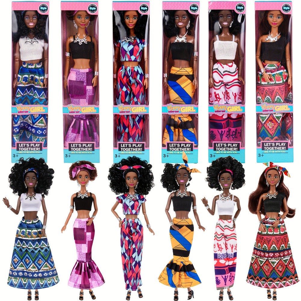Six-Piece 11.5-Inch Fashion Doll Set with Curly-Hair Styles, Bohemian Outfits, Headbands and Jewelry