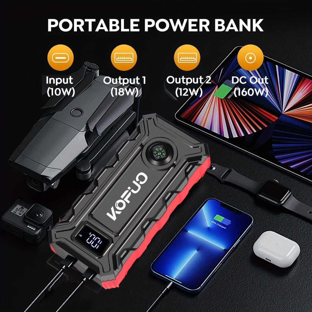 Car Jump Starter 6000A Portable Battery Booster Pack – 12V Emergency Start for Gas & Diesel Engines, Power Bank, LED Flashlight, LCD Display, Compact Camping Essential