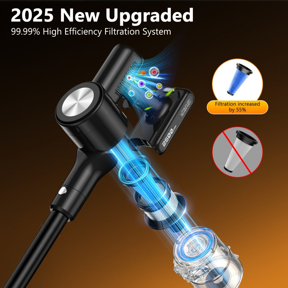 Cordless Stick Vacuum Cleaner 45KPA 8-in-1 Lightweight with Anti-Tangle Brush Green Light Detection for Carpet Pet Hair Hardwood Tile Floor